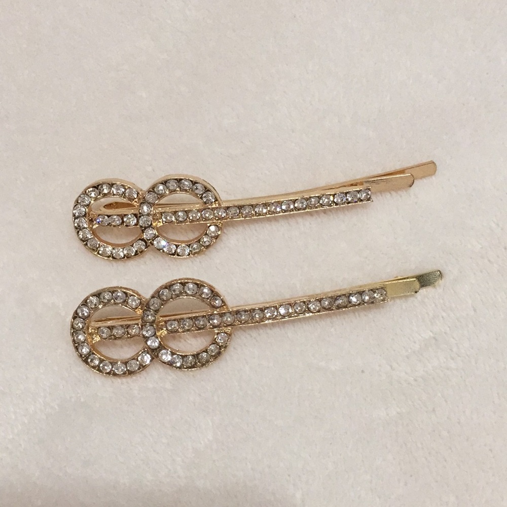 Gold Pin hair clips circle spheres crystal gems